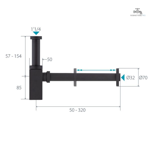 Siphon carré pour plomberie de lavabo